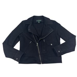 Lauren Ralph Lauren Vintage Black Distressed Wash Moto Jacket Women's Size M